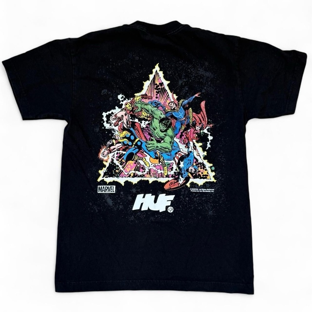 HUF X Marvel Comics Black T-Shirt Adult Size Small Skater Iron Man Hulk Skater
